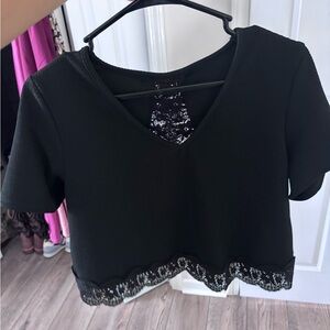 Black Lace Trim Women's Top
